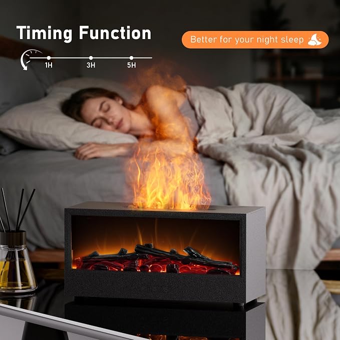 Fireplace Flame Air Diffuser Humidifier | 7 Colors Aromatherapy Oil Diffuser, Ultrasonic Aroma Humidifier with Remote Control & Timer for Bedroom Home Office Yoga