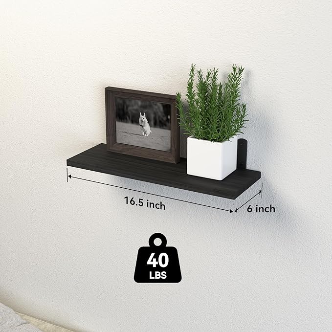 DOLLFIO Floating Shelves, 5 Sets Wall Shelves, Wood Floating Shelves for Bedroom Wall Décor, Wall Mounted Floating Bathroom Shelf for Storage, Floating Book Shelf, Living Room – Black
