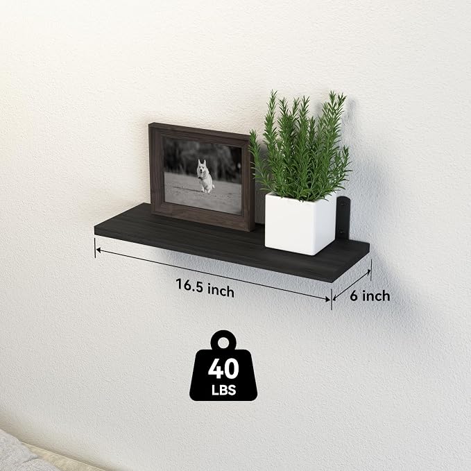 DOLLFIO Floating Shelves, 3 Sets Wall Wooden Shelves for Décor, Mounted Bathroom Shelf Storage, Book Wall, Bedroom, Living Room – Black, HM02