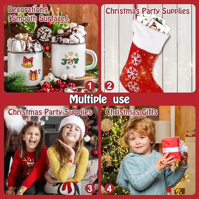 Partywind 408 PCS Kids Tattoos for Party Supplies, Individually Wrapped Sheet Temporary Tattoos Stickers for Kids Goodie Bag Stuffers, Fun Birthday Party Favors - Christmas