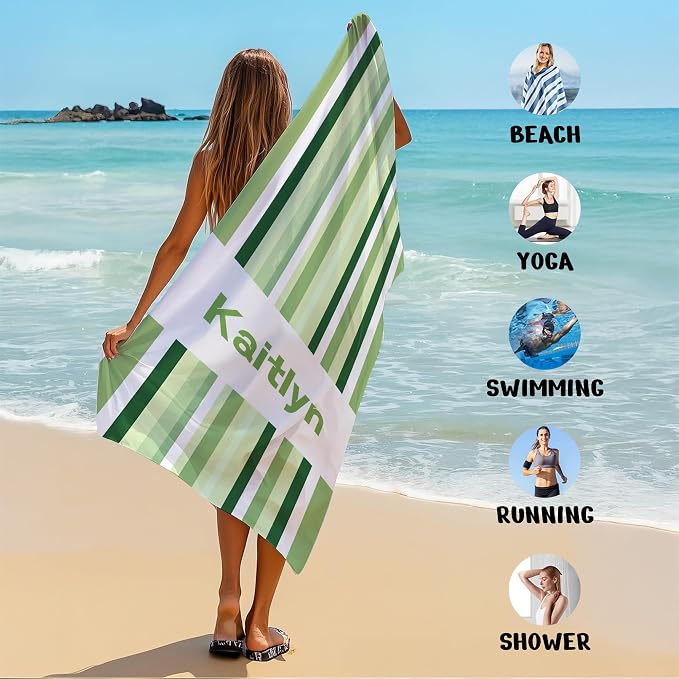 JML Custom Beach Towel with Name, Personalized Microfiber Beach Towel with Name, Large, Soft, Quick Dry & Absorbent for Swim, Pool,Adult,Summer Holiday,Vacation,Travel,Gift for Anniversary, Birthday