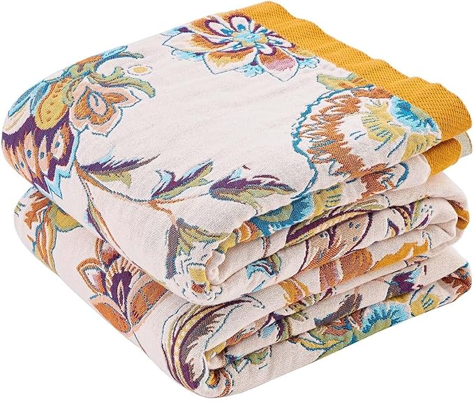 XIBLC Boho Throw Blanket for Bed, 100% Cotton Soft Rustic Quilt Fall Blanket, 80"x90" Floral Printed Farmhouse Decor Bed Blankets, All Season Rustic Reversible Bohemian Throw Quilt