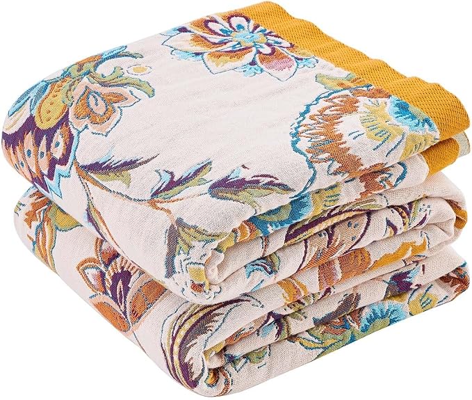 XIBLC Boho Throw Blanket for Bed, 100% Cotton Soft Rustic Quilt Fall Blanket, 60"x80" Floral Printed Farmhouse Decor Bed Blankets, All Season Rustic Reversible Bohemian Throw Quilt