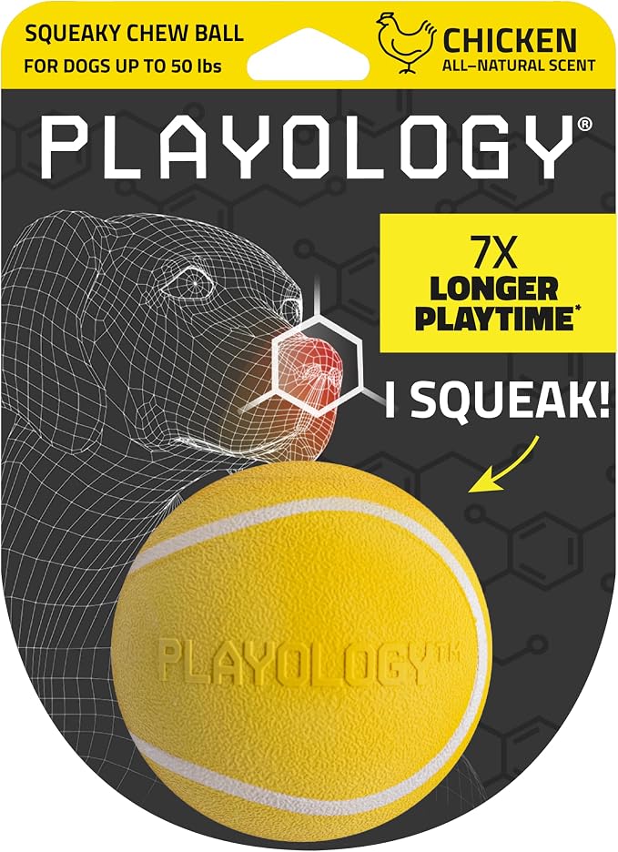 Playology Squeaky Chew Ball Dog Toy - Medium, Chicken Scent