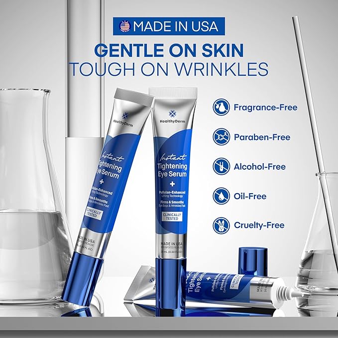 HealthyDerm Anti-Aging Skincare Bundle – Instant Tightening Eye Serum + Super Vitamin C Serum – Firms, Smooths & Brightens – Reduces Wrinkles & Eye Bags – Made in USA