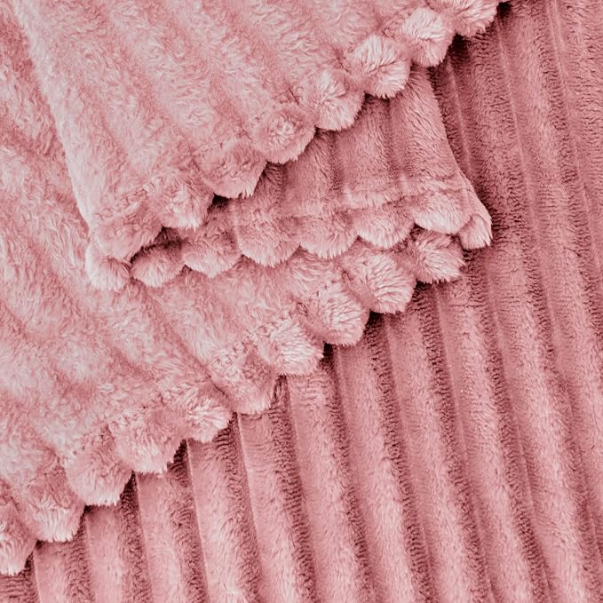 BEDELITE 3D Ribbed Jacquard Pink Full Size Blankes for Bed, 84x90 Inch | Soft Warm Decorative Fluffy Blanket, Cozy Fuzzy Lightweight Plush Fleece Throw Blankets for Bed, Room Decor, Gift for Women