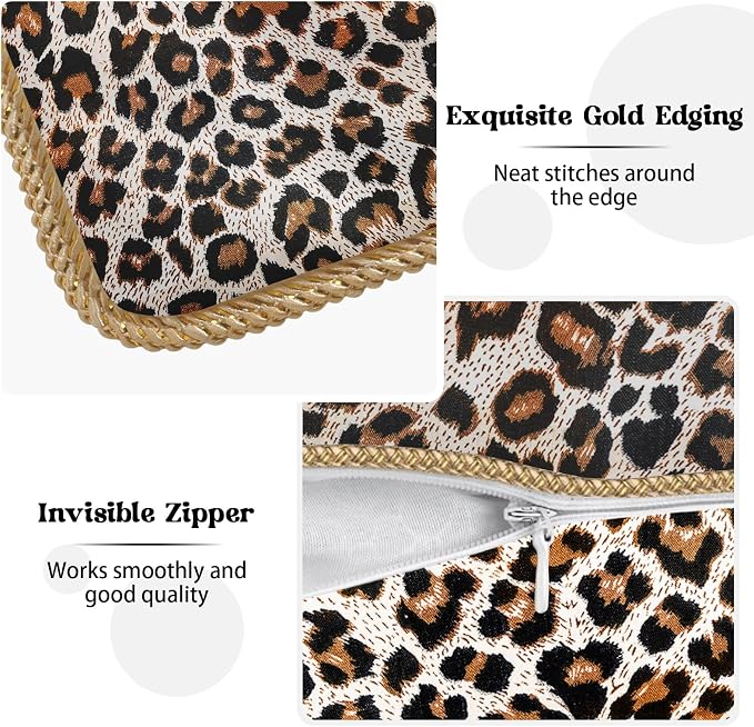 KSLIDS Leopard Print Faux Fur Soft Velvet Throw Pillow Covers Set of 2 Brown Black Cheetah Decorative Pillow Covers 16x16 Inch Animal Pillow Case for Sofa Couch Bedroom Farmhouse Home Decor