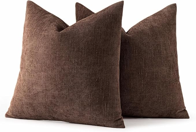 MIULEE Textured Chenille Throw Pillow Covers 18x18 Inch Red Brown | Pack of 2 Decorative Soft Throw Pillows, Solid Textured Cushion Covers, Modern Home Decor for Couch Sofa Bedroom Living Room
