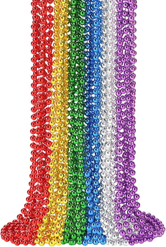 SHAOQINLIN 12 PCS Mardi Gras Beads Necklaces, 6 Colors 33'' Colorful Bead Necklaces Bulk Party Beads Necklace Round Beaded Necklaces for Mardi Gras, St. Patrick's Day, Christmas, Carnival Party Favor