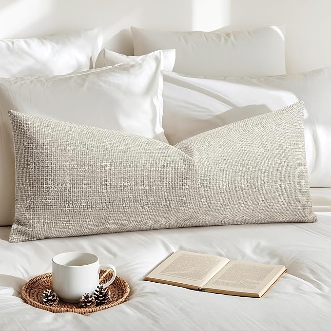 OTOSTAR Linen Throw Pillow Cover Set of 1 Decorative Long Lumbar Pillowcase Rectangle Cushion Cover 14x36 Inch for Home Decor Sofa Bedroom Car 35 x 90CM Khaki