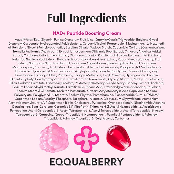 EQQUALBERRY NAD+ Peptide Boosting Cream – NAD+ 5% & 13 Peptides Anti-Aging Face & Body Cream | Firming & Lifting Pink Neck Cream for Sagging Skin (1.69 fl.oz / 50ml)