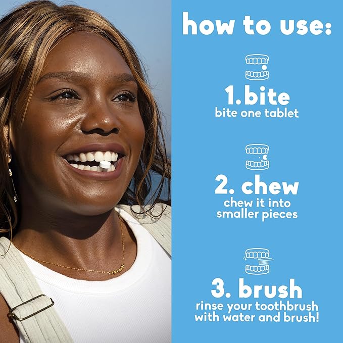 The Humble Co Fluoride-Free Chewable Toothpaste Tablets, Mint - Bite, Chew, Brush - Zero Water & Plastic Free Toothpaste Tabs - Travel-Friendly & Waste-Free Dental Oral Care Hygiene - 180 Count