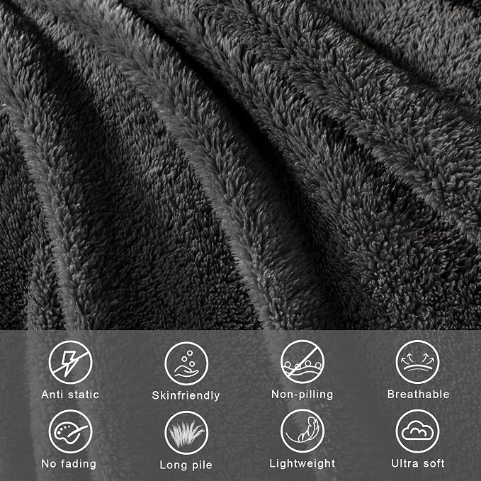 Exclusivo Mezcla Soft Plush Fleece King Size Blankets for Bed Living Room | Lightweight Fuzzy Fluffy Large Blanket for All Seasons, Cozy Velvet for Women Men, Machine Washable, 90"x104", Dark Grey