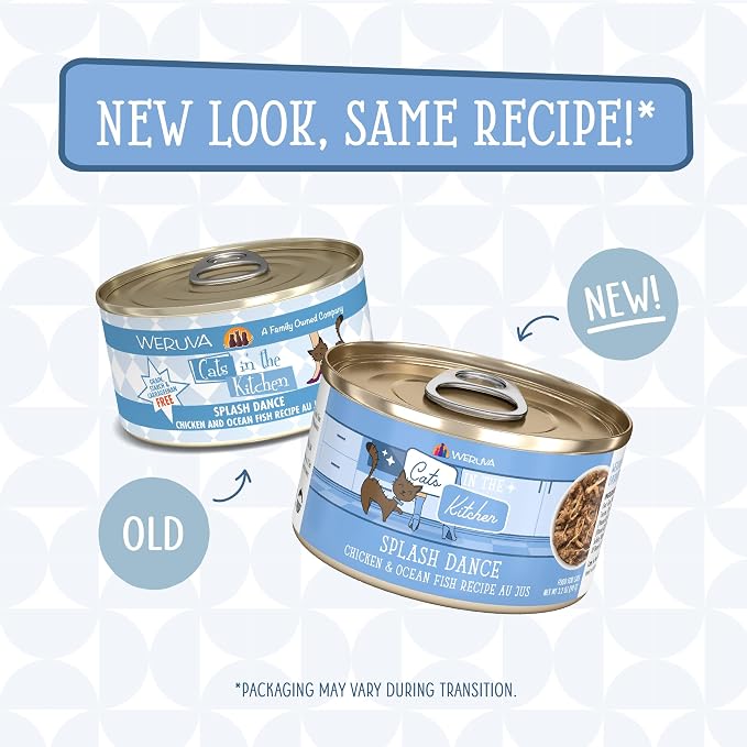 Weruva Cats in the Kitchen, Splash Dance with Chicken & Ocean Fish Au Jus Cat Food, 3.2oz Can (Pack of 24)