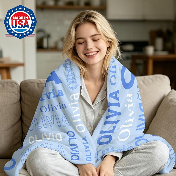 Custom Blanket with Name, Personalized Name Blankets for Teen Girls Boys Kids Baby, Customized Flannel Throw Blanket Gifts for Christmas Birthday - Printed in USA