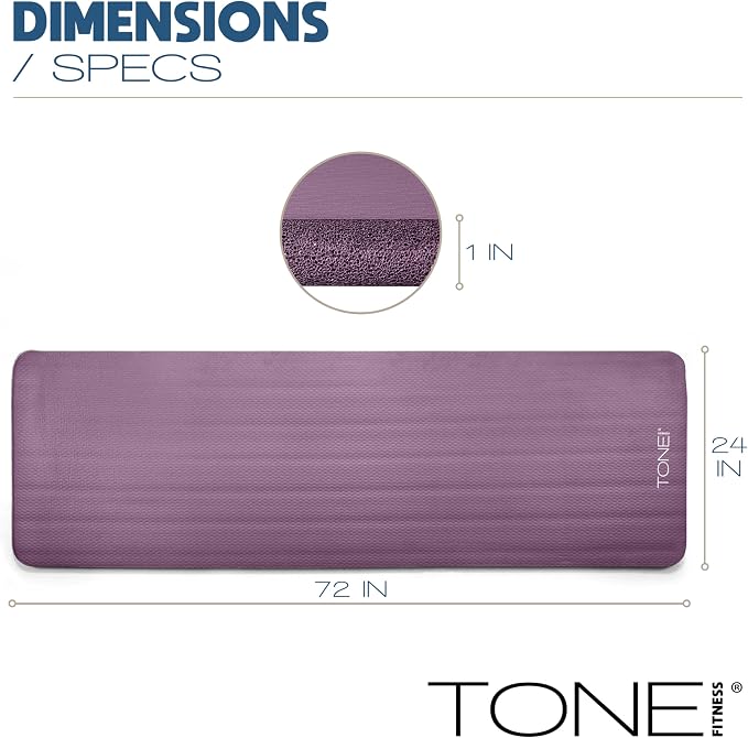 Tone Fitness 1-Inch Thick Yoga Mat | High-Density, Non-slip Exercise Mat with Carrying Strap for Yoga, Pilates, & Home Gym Workouts | Multiple Options
