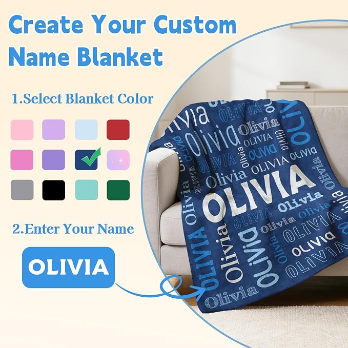 Custom Blanket with Name, Personalized Name Blankets for Teen Girls Boys Kids Baby, Customized Flannel Throw Blanket Gifts for Christmas Birthday - Printed in USA