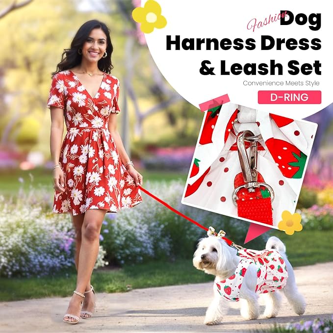 ABRRLO Cute Dog Dress Small Dog Clothes for Girls Female Puppy Outfits Red Strawberry Pet Summer Clothes Bowknot Doggy Cat Princess Dresses Harness for Holiday Birthday Party Costume Clothing (Red,S)