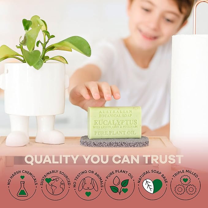 Australian Botanical Soap Eucalyptus with Lemon Lime and Petitgrain 6.6 oz Luxury Soap Bars Enriched with Shea Butter, Pack of 4