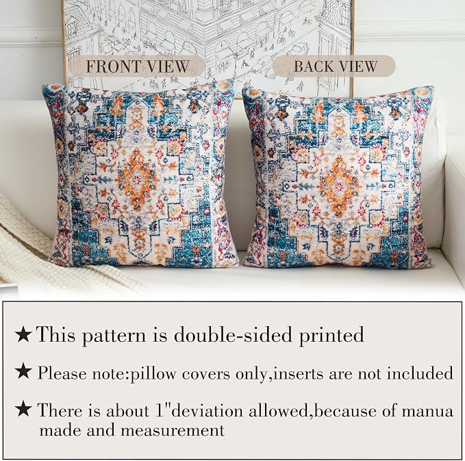 Boho Throw Pillow Covers 24x24 inch Set of 2,Boho Vintage Carpet Pattern Antique Ethnic Decor Double Sided Pattern Cushion Cover Soft Pillow Case Living Sofa Room Bed Square Pillow Cover
