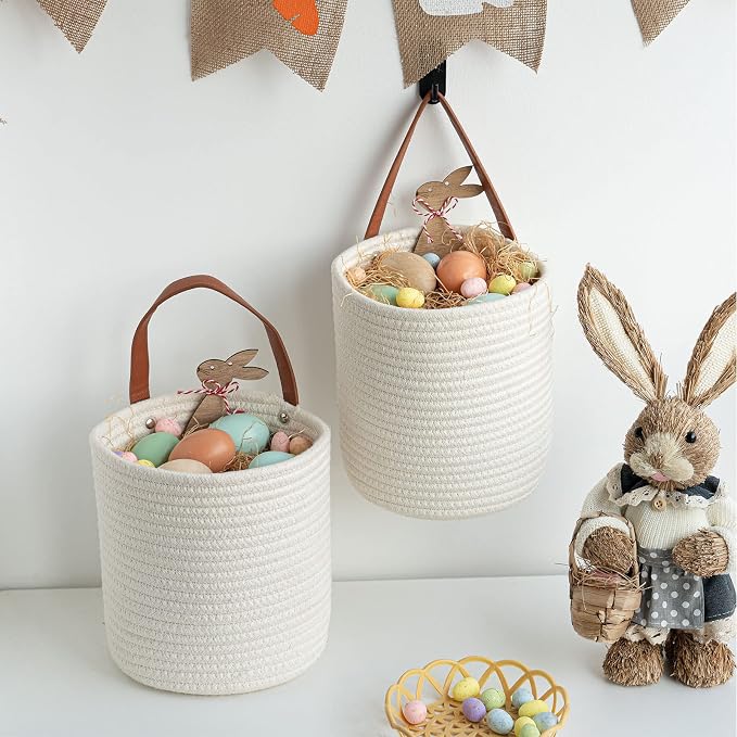 Goodpick 2 Pack Cotton Rope Wall Hanging Baskets for Home Decor | Boho Woven Hanging Plant Basket Decor, Decorative Basket for Home, Size 7.87×7×11.7 Inches for Wall Flower & Home Storage