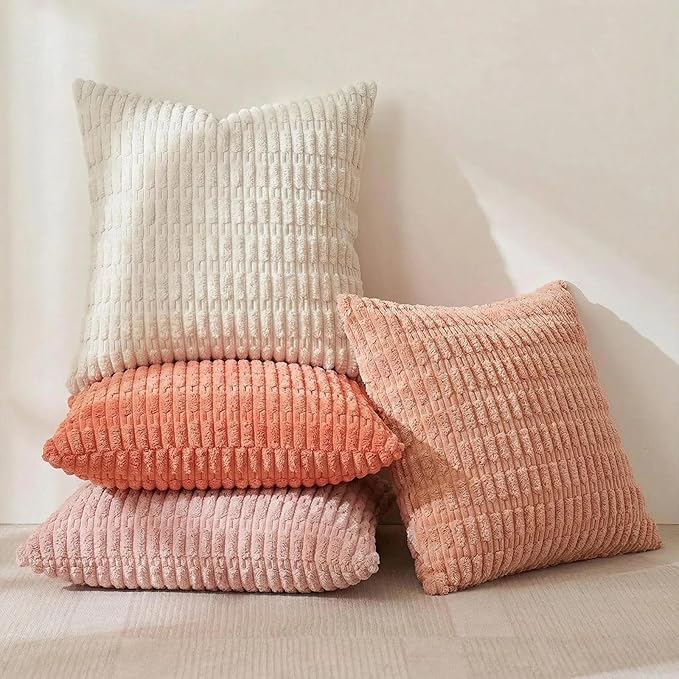 Fancy Homi 4 Packs Decorative Throw Pillow Covers for Living Room Couch Bed, Modern Farmhouse Boho Home Décor Accent Cushion Case, 22" x 22", Pink Series