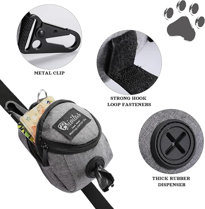 Talltalk 2 Pieces Dog Treat Pouch Pet Dog Poop Holder, Pink,Grey | Pet Waste Dispenser with Zipper Treat Pouch, Clip Attaches to Leashes, Hands-free Walks, Bottom Outlet for Quick Access