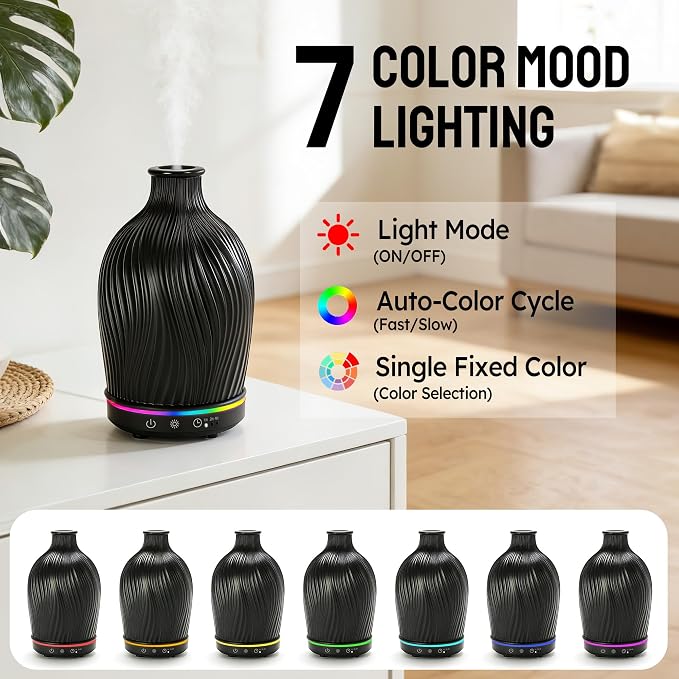 Essential Oil Diffuser 150ml,Resin Diffuser Ultrasonic Aromatherapy Humidifier with 1/2/4H Timer, 7 Color Lights, Auto Shut-Off, Whisper-Quiet for Home Bedroom Office