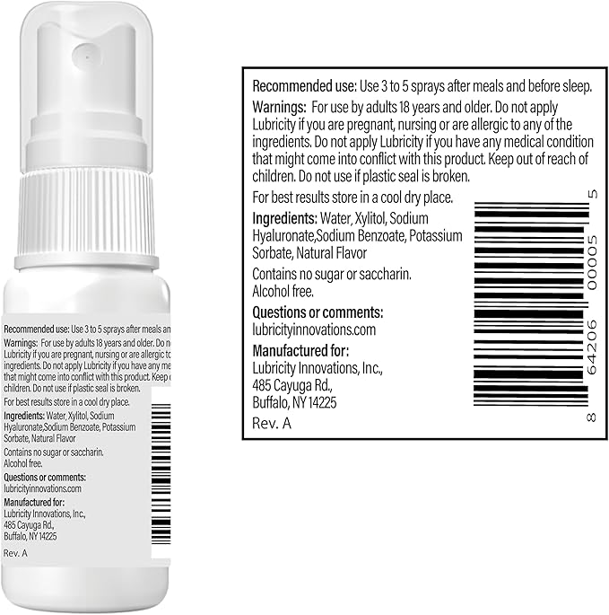 Lubricity Xtra Moisturizer Oral Spray - Advanced Formula - Hyaluronic Acid and Xylitol, Saliva Substitute Oral Spray, The Most Satisfactory Solution in Dry Mouth Products (0.5 Fl. Oz., Strawberry)