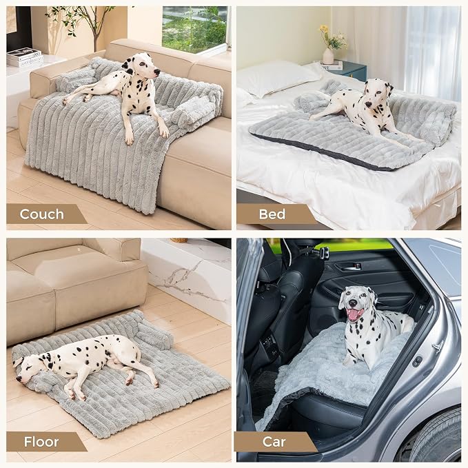 Avont Breathable Dog Couch Mat, Non-Slip Sofa Protector with Soft Plush | Available with Faux Rabbit Fleece and Washable Cover, in M and L, Dark Grey, Light Grey, Brown