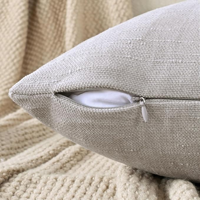 Set of 4 Soft Textured Decorative Throw Pillow Covers 18x18 Inch Cozy Farmhouse Cushion Cover Square Accent Pillow Cases for Bed Couch Sofa Living Room, Light Grey