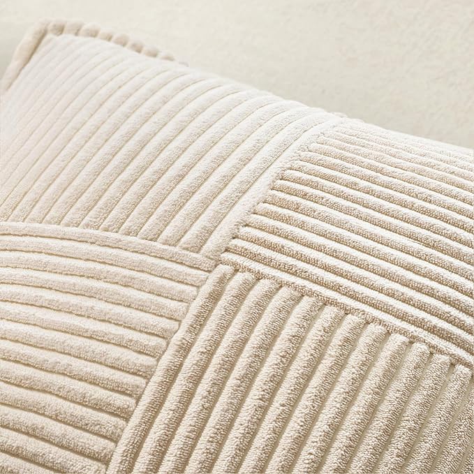 MIULEE Decorative Throw Pillow Covers for Couch 16x16 Inch Beige 2 Pack | Boho Broadside Striped Patchwork Pillow Covers, Soft Corduroy Cushion Cases, For Sofa Bed Livingroom Home Decor
