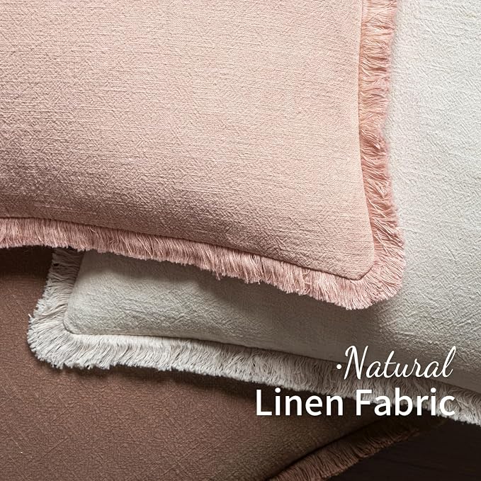 MIULEE Boho Linen Fringe Decorative Throw Pillow Covers Light Pink 20x20 | Set of 2, Cottagecore Decor, Boho Farmhouse Neutral Pillow Covers, Rustic Couch Cushion Cases for Sofa Bed Living Room