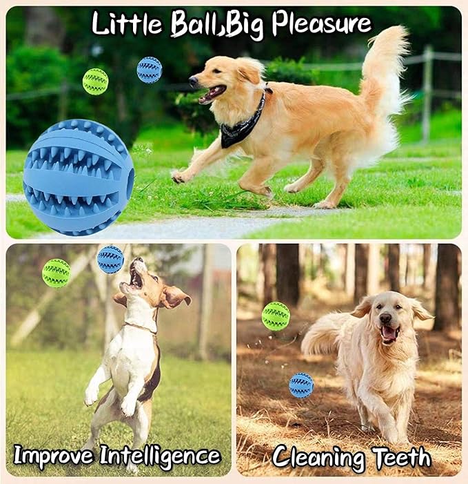 Feixun Dog Treat Toy Ball, Dog Tooth Cleaning Toy, Interactive Dog Toys(1 Green+1 Blue) 2.8" Pack of 2