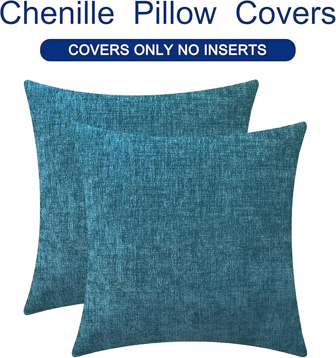 CaliTime Decorative Couch Throw Pillow Covers 20 X 20 Inches Ocean Blue | Pack of 2, Cozy Chenille Cushion Cases for Sofa Bed Living Room Farmhouse Home