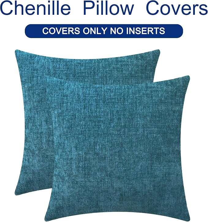 CaliTime Decorative Couch Throw Pillow Covers 26 X 26 Inches Ocean Blue | Pack of 2, Cozy Chenille Cushion Cases for Sofa Bed Living Room Farmhouse Home