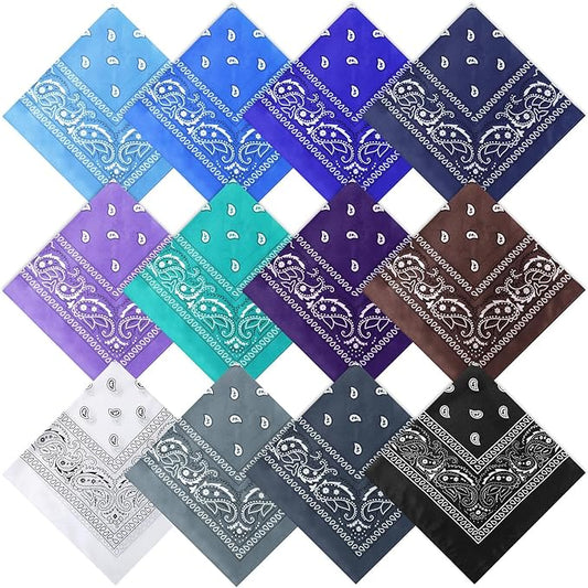 Suhine 12 Pcs Bandanas Bulk 22 x 22 Inch Paisley Headband Cowboy Handkerchief Christmas Thanksgiving Gift for Women Men