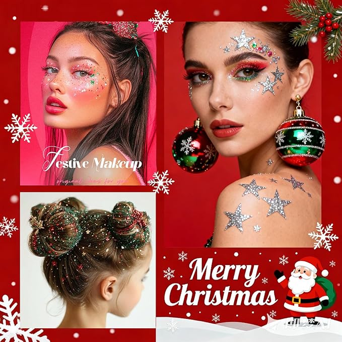 Christmas Body Glitter Stick,Face Hair Glitter Makeup for Kids Women,Waterproof Christmas Hair Glitter,Singer Concert Festival Rave Chunky Glitter Hair Accessories,Mermaid Sequins Face Paint (Green)