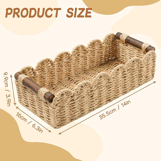 Bathroom Decor Basket for Toilet Paper Storage Baskets For Organizing | For Bedroom Living Room Kitchen Home Decor Scalloped Cute Basekt With Handle for Apartment Countertop,Beige