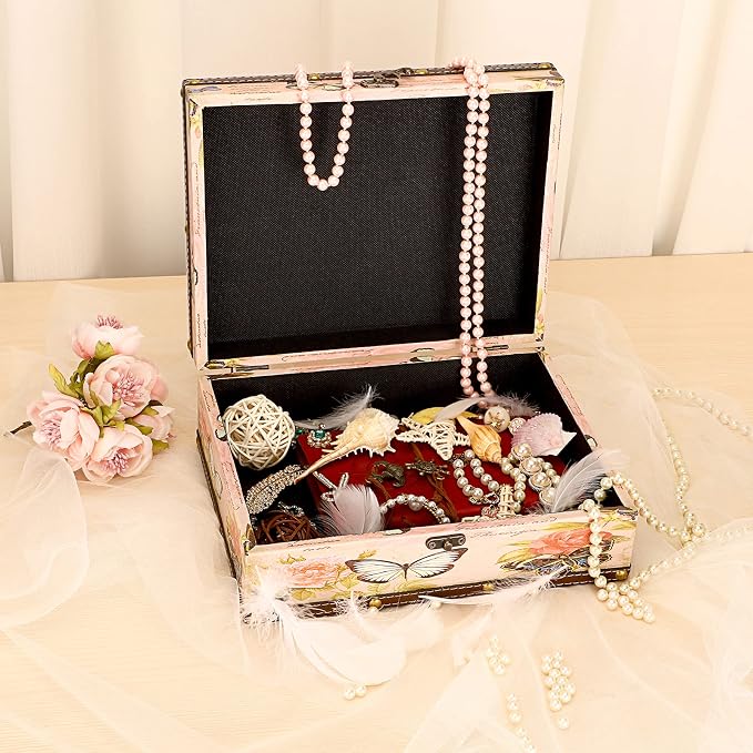ELLDOO Butterfly Treasure Chest Box, Vintage Wooden Decorative Box | Treasure Storage for Jewelry Trinkets Photos, Rectangular Keepsakes box for Girls Women Gifts