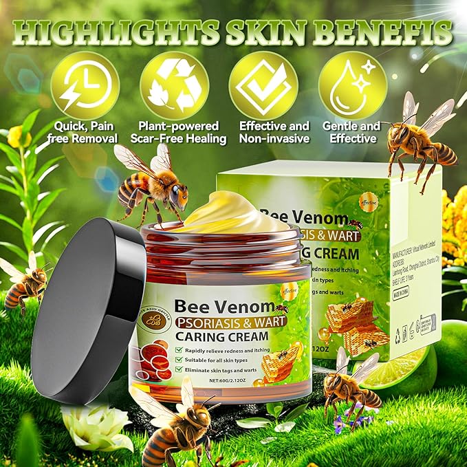 Bee Venom Skin Treatment Cream, Long-Lasting Hydrating & Natural Restoration Balm For All Skin Types, Scientifically-Validated Bee Venom Comprehensive Cream, 2.12 OZ