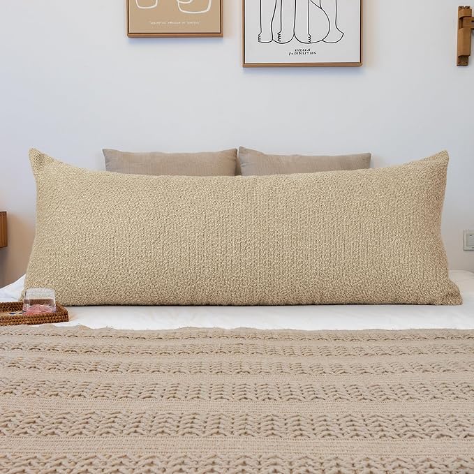 JoraLion 20x54 inch Neutral Boucle Body Pillow Cover, Camel Long Pillow Cover Cozy Soft Cushion Case for Couch Sofa Bed Living Room Home Decor, Pack of 1 (Cover Only)