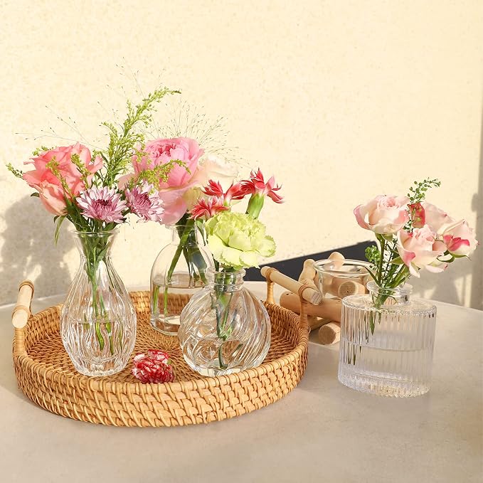 Bud Vases in Bulk 24, Small Glass Vase for Table Centerpieces | Vintage Vases Mini Clear Single Flower Vase Bulk for Wedding Decor Rustic Decorative Christmas Vases Set Home Decorations