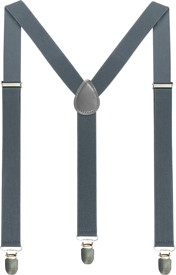 JEMYGINS Solid Color Mens Suspender with 3 Strong Clips Adjustable Braces