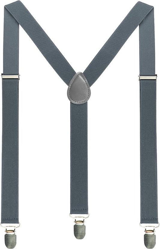 JEMYGINS Solid Color Mens Suspender with 3 Strong Clips Adjustable Braces