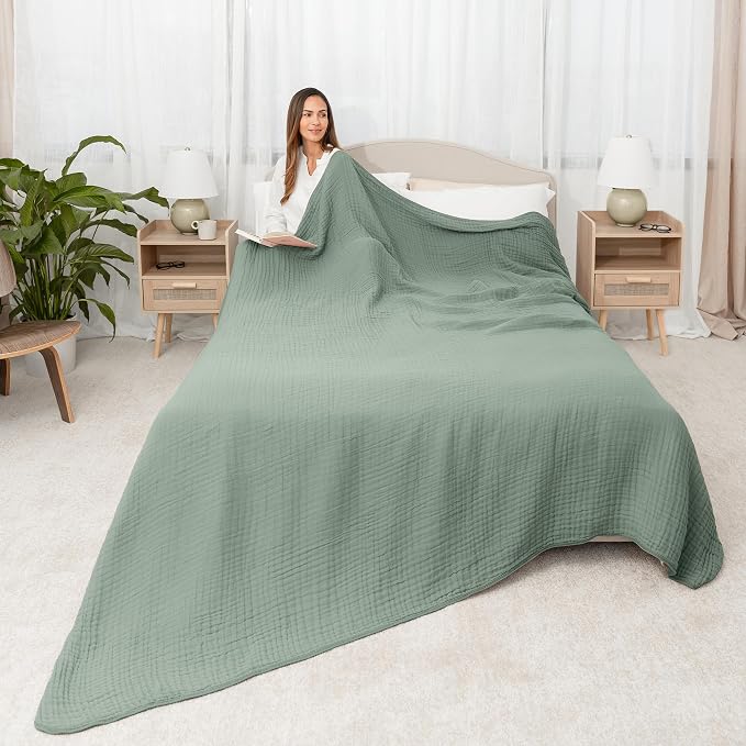 Comfy Cubs Adult Muslin Blanket 108x90” King Swaddle Blankets, Fern | 6 Layer Soft, Breathable & Lightweight Muslin Adult Blanket - Machine Washable & Designed in the US Bedding for All Seasons