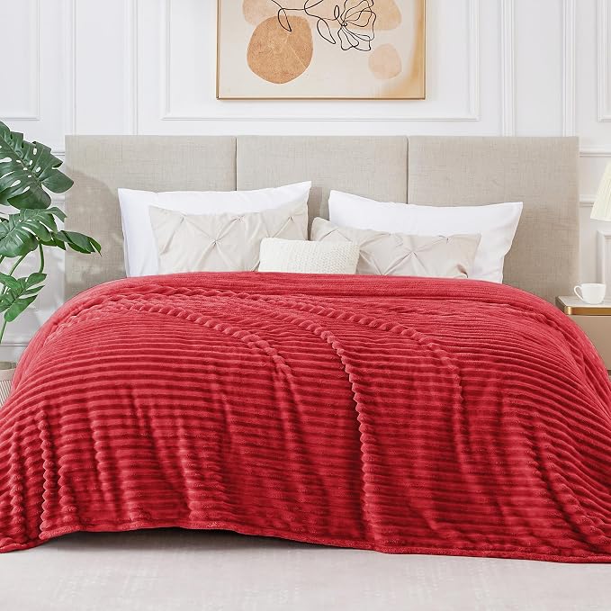 BEDELITE 3D Ribbed Jacquard Red King Size Blankets for Bed, 108x90 Inch | Soft Warm Decorative Fluffy Blanket, Cozy Fuzzy Lightweight Plush Fleece Throw Blankets for Bed, Room Decor, Gift for Women