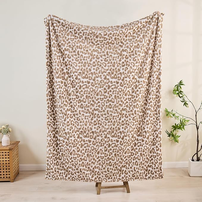 Fluffy Blanket Cheetah Print Blanket Twin Blankets for Bed Couch - 60"x80", Brown