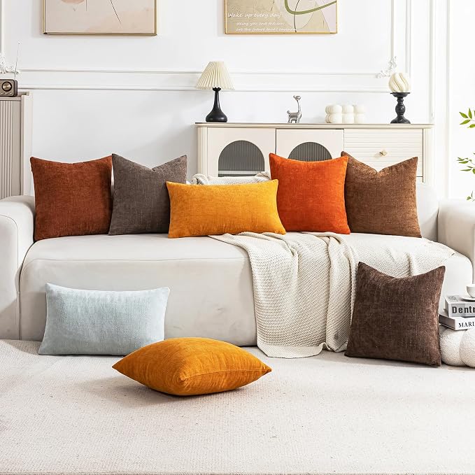 Set of 4 Soft Textured Decorative Throw Pillow Covers 16x16 Inch Cozy Farmhouse Cushion Cover Square Accent Pillow Cases for Bed Couch Sofa Living Room, Burnt Orange
