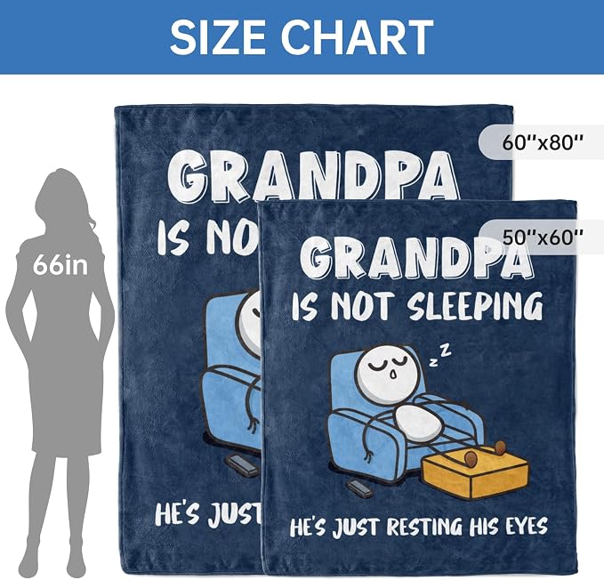 Funny Grandpa Birthday Gifts, Grandpa is Not Sleeping Blanket | Grandpas Gift from Grandkids, Super Soft Throws Blanket for Napping, Promoted to Grandpas Gifts, 60" x 80" (Navy Blue)